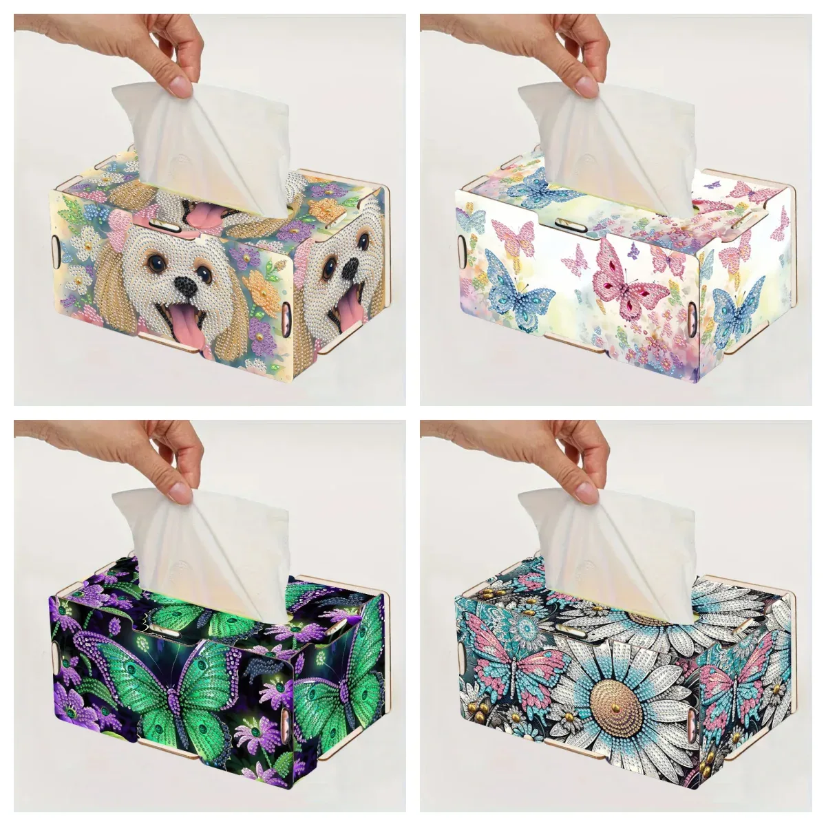 Kit 4 Porta-Lenços com Pintura de Diamantes (Todas as Estampas)