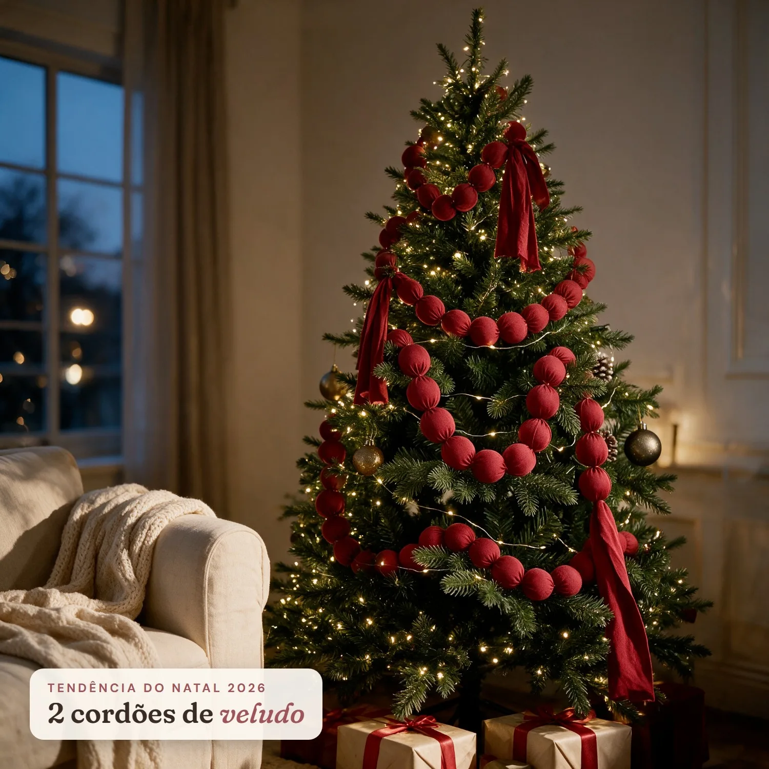 Kit 2 Cordões de Bolas de Veludo para a Árvore de Natal: a Tendência 2026 (cerca de 2 m cada)